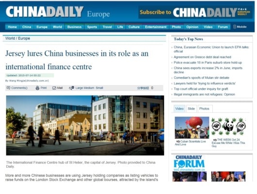 Jersey’s appeal as a place to do business features in China Daily Europe magazine